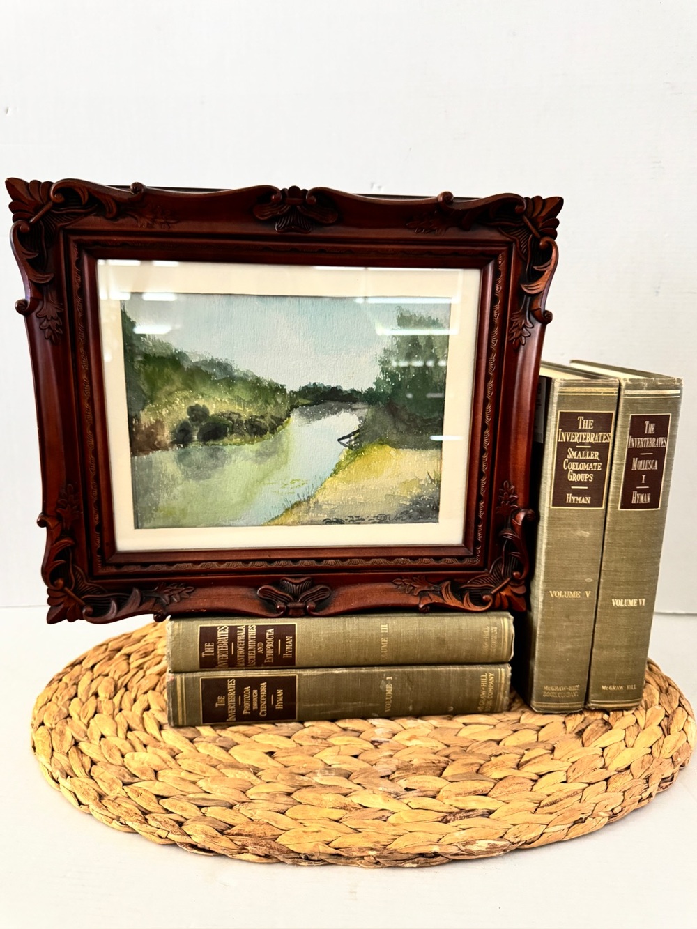 Vintage Ornate Framed Signed Landscape Watercolor Painting Winaspen Teton River